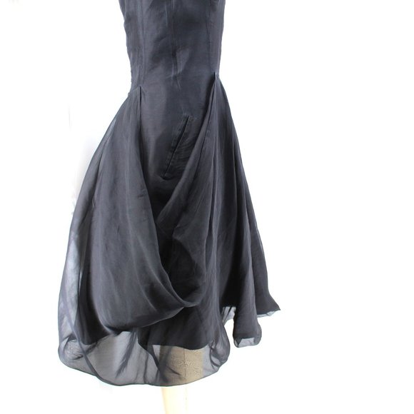 Gary Graham Black Dress Silk Organdy Fit & Flare Knee Length Cocktail Skirt 6/M - Picture 6 of 15